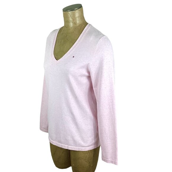 Tommy Hilfiger Classic V-Neck Sweater Cotton Blend Sz L Light Pink 229C - Picture 3 of 4